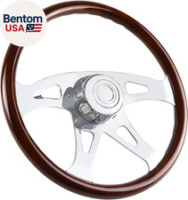 18" Wood Truck Steering Wheel Chrome 4 Spoke,For Kenworth, Peterbilt, Volvo,Frei