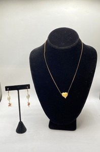 12K Gold Filled Heart Necklace 18" Freshwater Pearl Coral Earring Jewelry Set