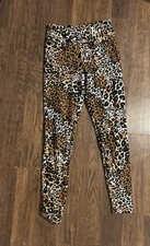 Leopard Animal Print Ankle Leggings Brown Black White Women's Regular