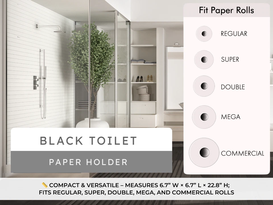 Suporte de papel higiênico preto – Suporte de tecido de banheiro independente com armazenamento - Imagem 3 de 4