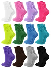12 Pairs Women Slouch Socks Bulk Cotton Scrunch Stacked Boot Socks for Women ...