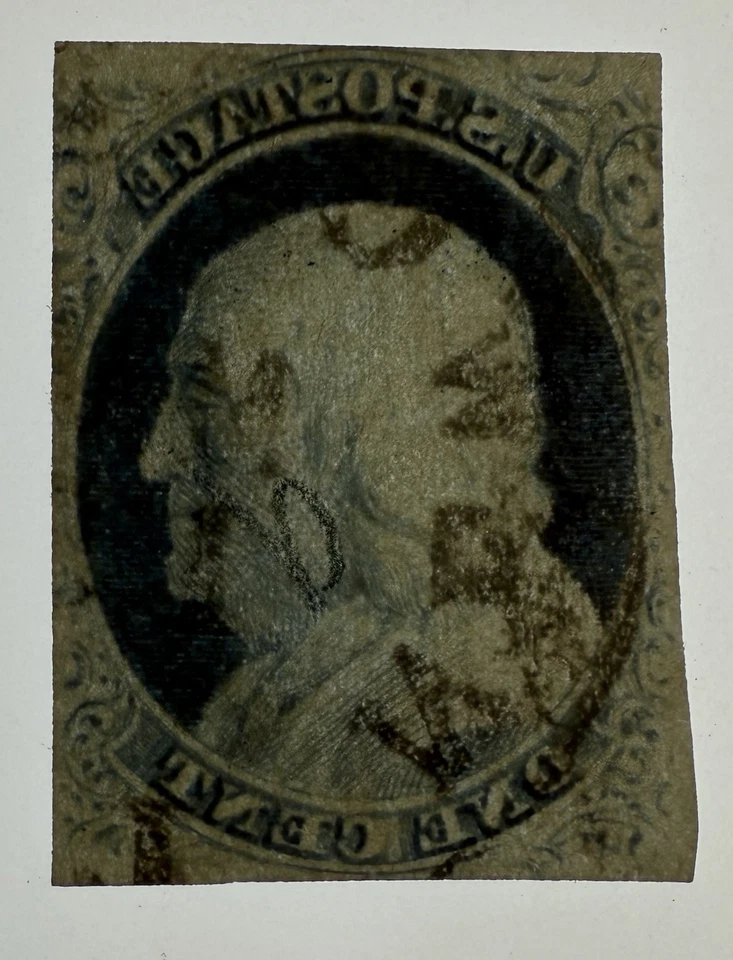 US #9 1852 1c Franklin Tipo IV, posición escasa 79L1L, usado/sonido; $250 SCV Foto 3 de 3