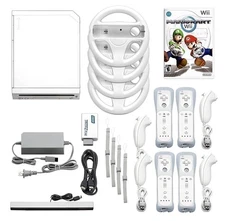 Nintendo Wii Console HD + Mario Kart+ Pick 1-4 Voomwa Remotes + 1-4 Wheels + USA