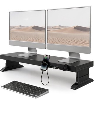 Height Adjustable Monitor Riser with 6-Port Hub   37.6'' Extra Wide Desk Stand...
