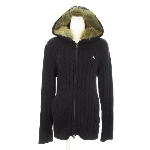 Burberry Black Label Women Knit Hoodie Double Zip Black