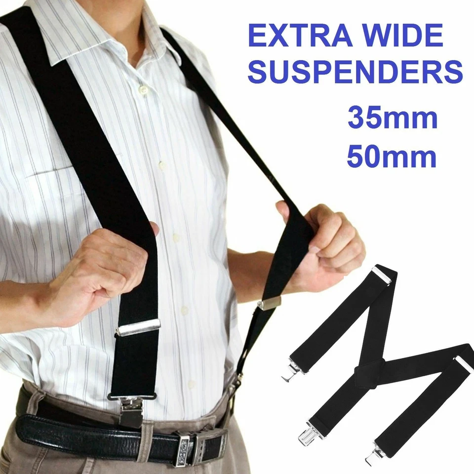 Extra Wide Suspenders 35mm / 50mm Adjustable Clip On Strong Mens Braces Wedding