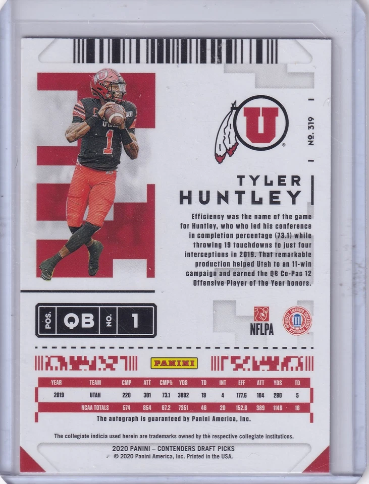 Tyler Huntley 2020 Panini Contenders Draft Picks College Ticket Rc Auto - Image 2 of 2
