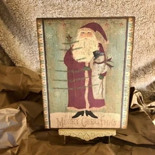  Folk Art Primitive Christmas Santa Claus Snowman Handcrafted Plaque / Sign #1
