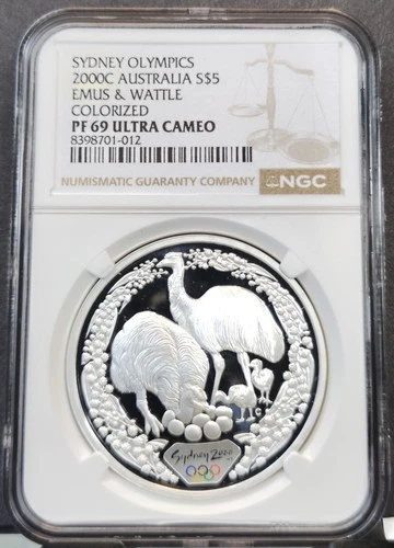 2000 AUSTRALIA SILVER 5 DOLLARS EMUS & WATTLE NGC PF 69 ULTRA CAMEO GEM PROOF