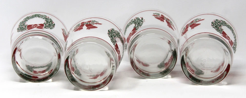 Juego de 4 campanas de corona de acebo de Navidad vintage LIBBEY Lowball coctel rocas vidrio Foto 4 de 4