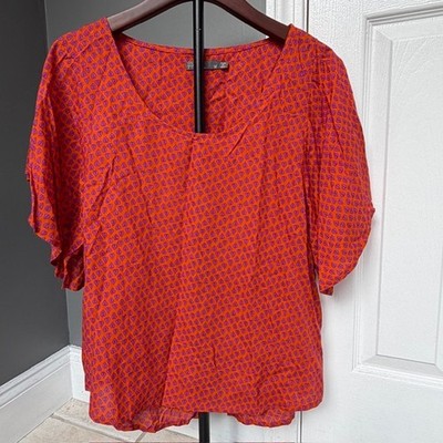 prAna Emmi Blouse Womens Medium Orange Flutter Sleeve Top