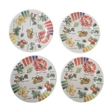 Vintage 1980s Harvest of Fruits Plates Set of 4 Made in Italy Botanical Floral