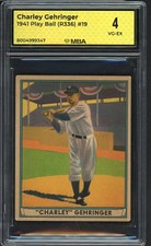 1941 PLAY BALL # 19 CHARLES GEHRINGER TIGERS MBA 4 VG-EX 546874 (KYCARDS)