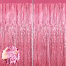 3.3x8.3 Ft Pink Metallic Tinsel Foil Fringe Curtains Party Streamers 2 PCS