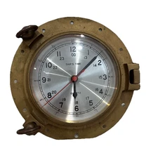 Ship's Time Brass Wall Clock Porthole Quartz Nautical Heavy Captain Quarters