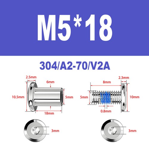 Möbelschrauben A2 V2A Hülsenschrauben M2-M6 Verbindungsschraube Möbelverbinder - Bild 73 von 122