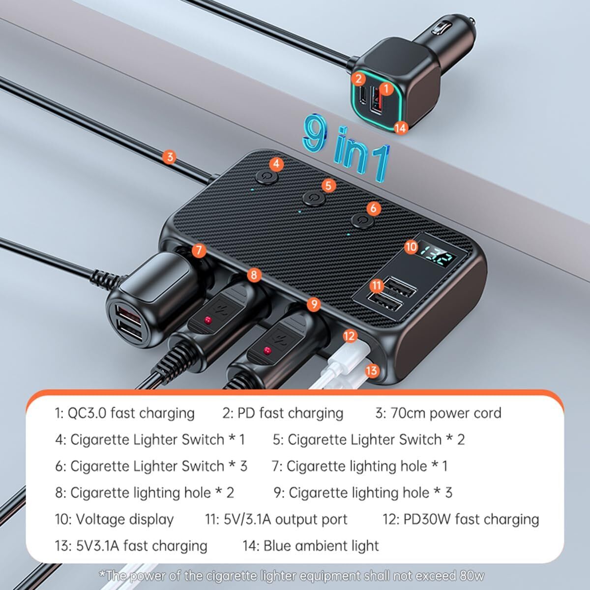 6 volt cigarette lighter adapter Power at 240V (Worldwide AC Input) Input Frequency Car Auto/Boat Lighter Plug Power