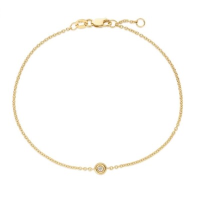 14k Gelbgold 0,02ct natürlicher Diamant Solitär 7'' Kette Armband Biegering - 6,5''