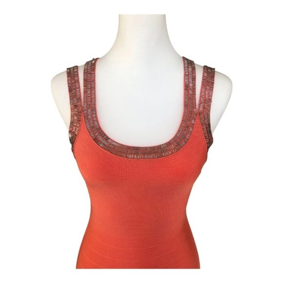 MARCIANO Coral Bodycon Bandage Mini Cocktail Party Dress Flared Hem Size XS - Image 3 of 4