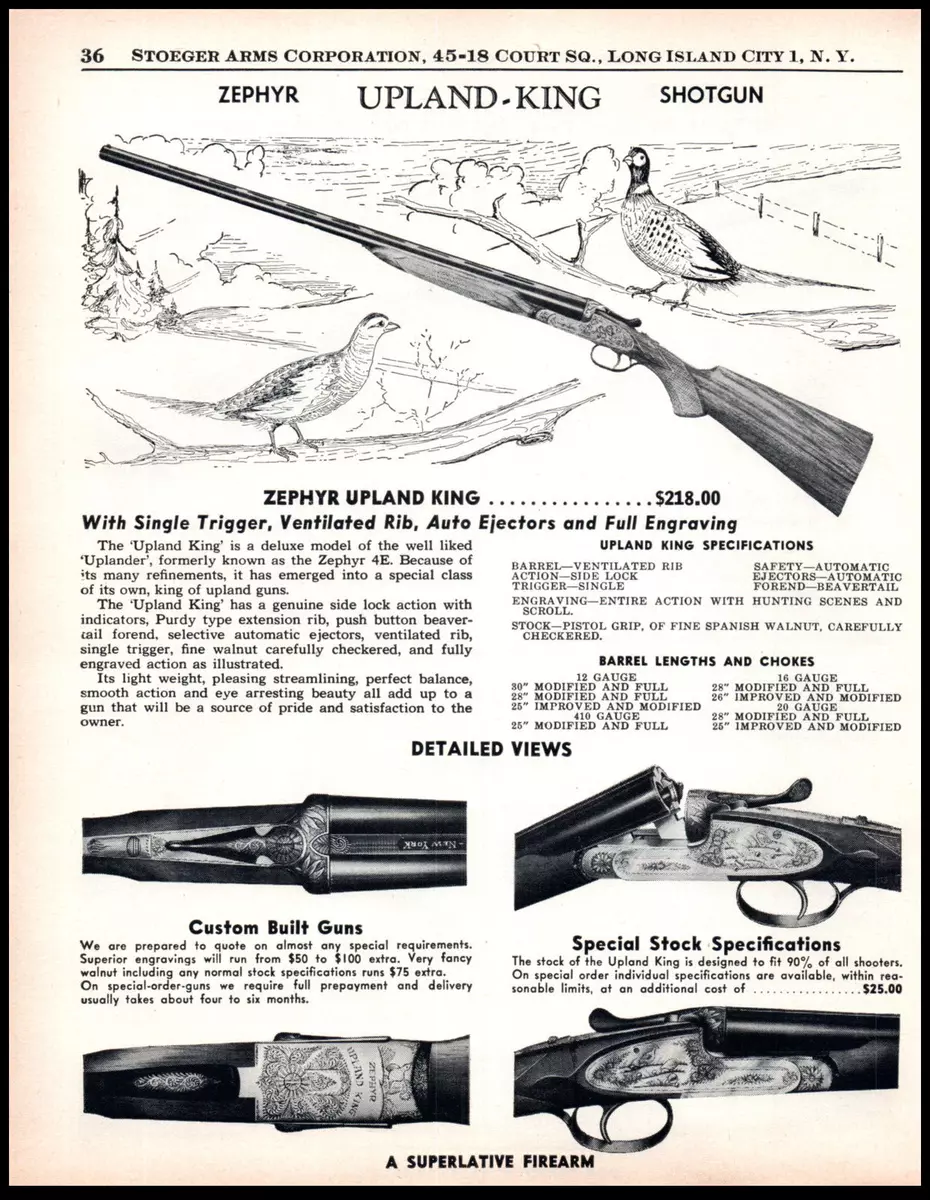 Zephyr Upland-King Shotgun 1958 Advertisement Gun Print Ad Vtg