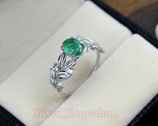 925 Solid Silver Natural 6X8 MM Zambian Emerald Gemstone Wedding Ring For Women