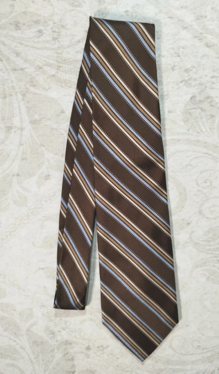 W.H. Belk Mens 100% Silk Neck Tie 60u0026#034;x 4u0026#034; Brown Blue Stripes |  eBay