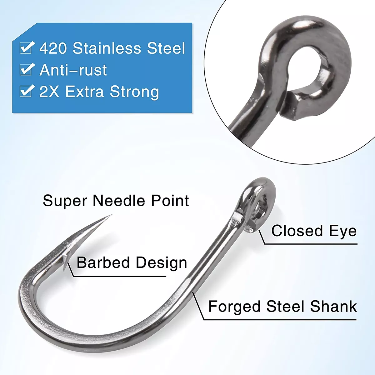 Stainless Steel Fishing Hook 2X Strong Live Bait Circle Hook