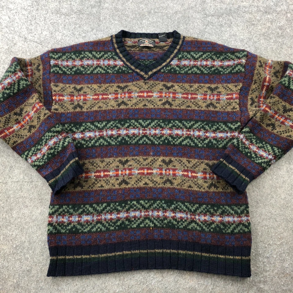 Suéter De Colección American Eagle Hombres Mediano Beige Geométrico Abstracto Esquí Lana Esquí Foto 2 de 4