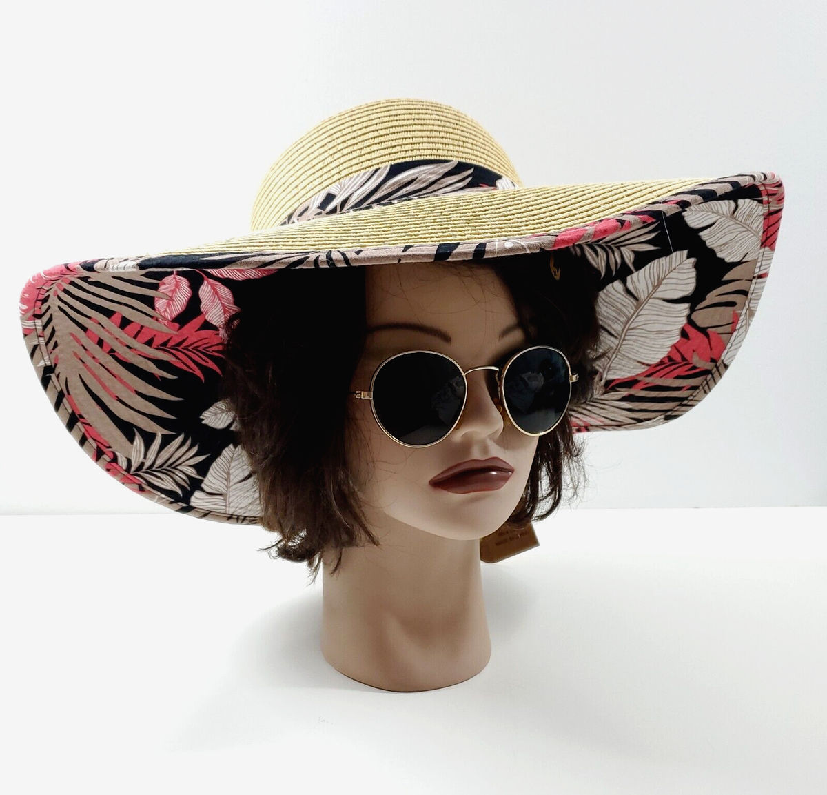 Exclusive Womens Tropical Floral Print Wide Brim Straw Sun