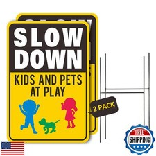 Slow Down Signs 2 Pack 17.8"x12" Slow Down Kids At Play Sign, Double Sided Sl
