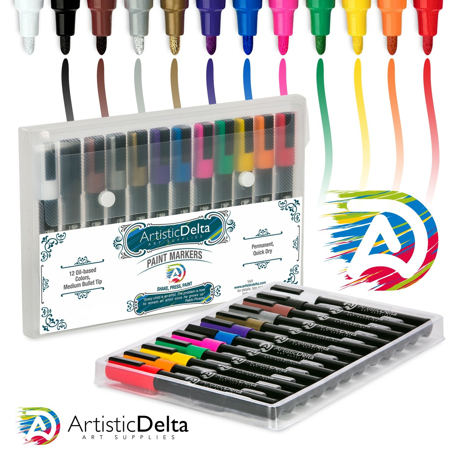12 Oil-Based Paint Markers Set with Medium Tip & Sturdy Case-image