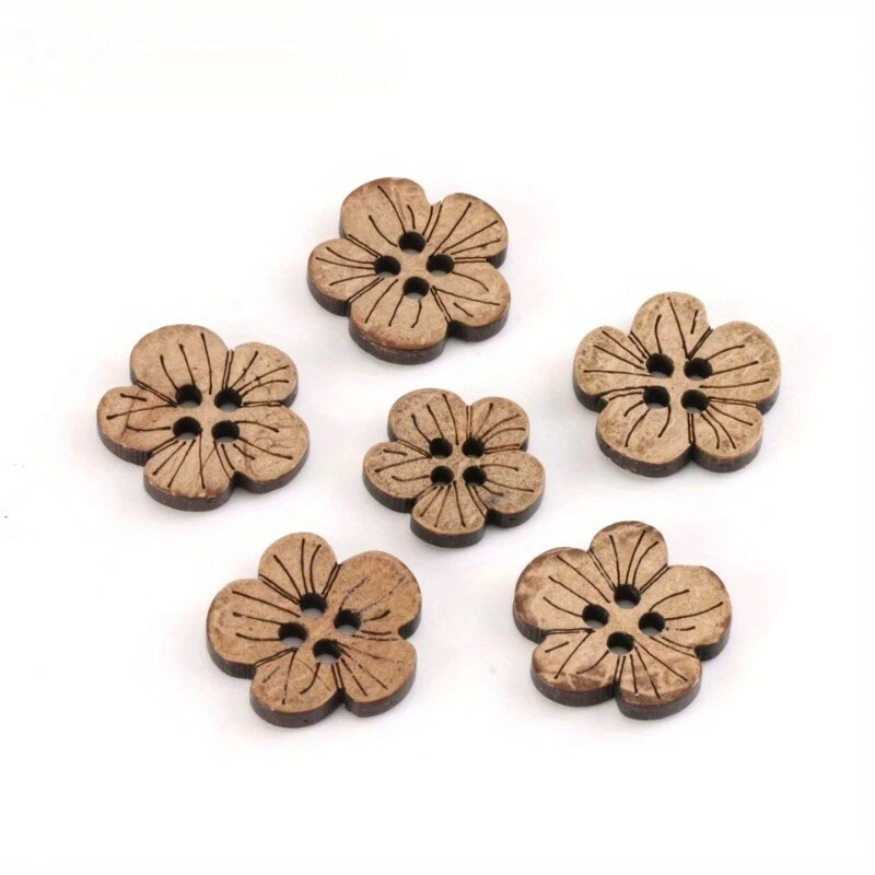 10X Natural Coconut Flower Button Four Eyes Petal Cocoanut Shell Button Craft - Image 2 of 4