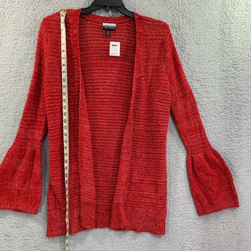 Allison brittney Cardigan Sweater Womens Red Chunky Knit Bell Sleeve Sz M Xmas - Picture 8 of 8