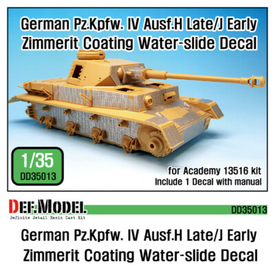 DEF.MODEL DD35013 , Pz.IV Ausf.H late / J early Zimmerit Decal set , 1:35