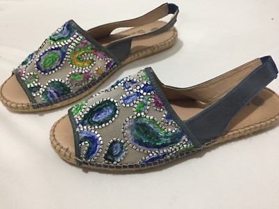 Eric Michael Made in Spain Mesh Velour Paisley Sandals Leather 40 9 9.5 Wow!