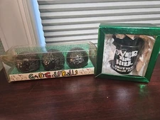 OVER THE HILL Black  Golf Balls  and shot glass.