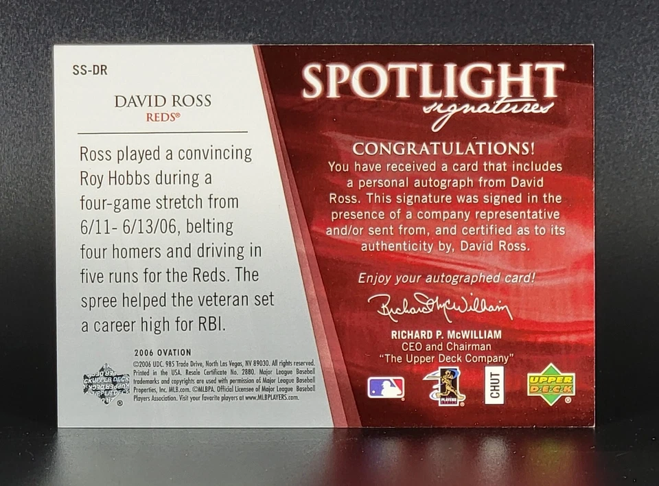 2006 Upper Deck Ovation Spotlight Signatures #SS-DR David Ross - Image 2 of 2