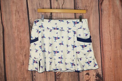 Allie Burke Golf Skort w Shorts L Womens White Flags Made USA Pockets Stretch