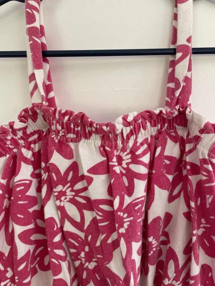 Romper regata baby Gap infantil meninas rosa floral cintura apertada sem mangas branco 5 anos - Imagem 3 de 4