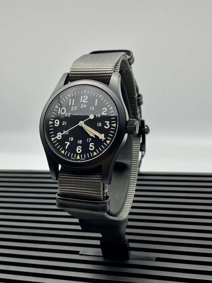 Hamilton Khaki Field Mechnical 38mm Black Dial Gray Strap Men s