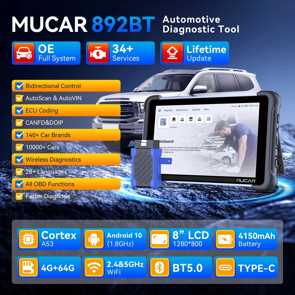 🔥2025 MUCAR 892BT Car Diagnostic OBD2 Scanner All System Scan Tool Action Test - Image 3 of 4