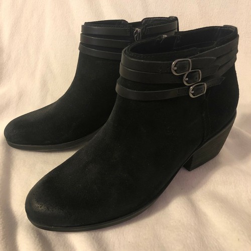 Black Leather Suede Zip Ankle Boots | eBay
