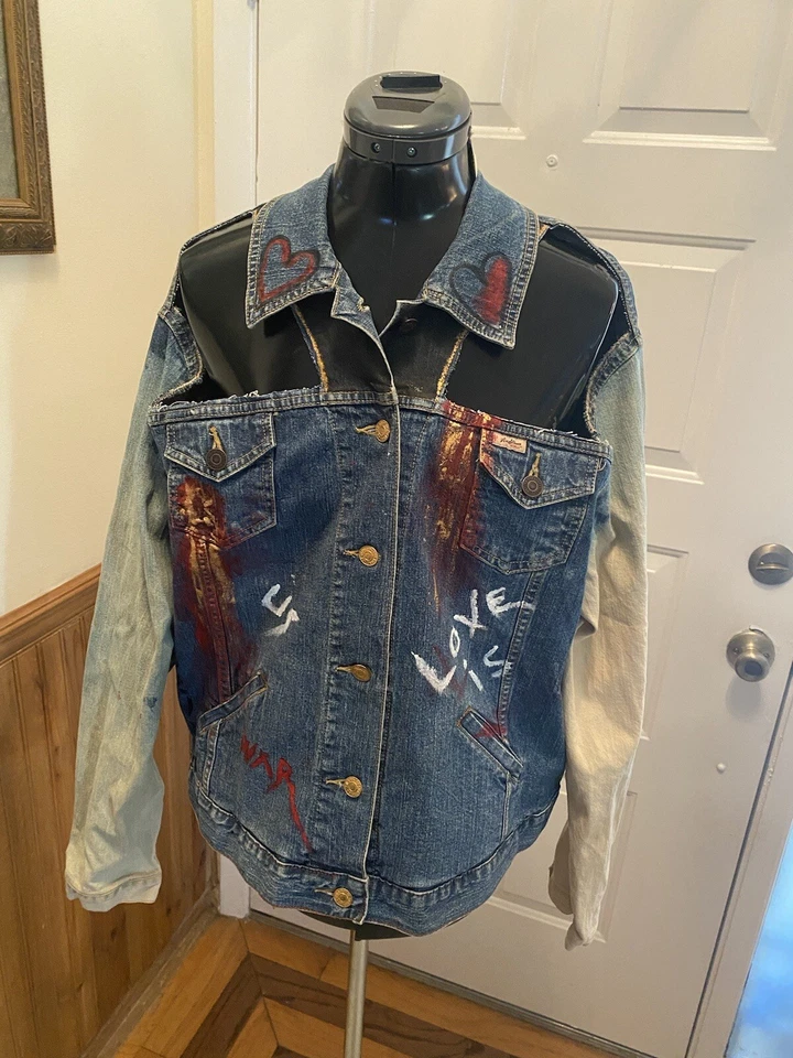 VTG Levi' Strauss Customized Cut Out Painted WOMENS XL Trucker Jean Jacket - Image 2 of 4
