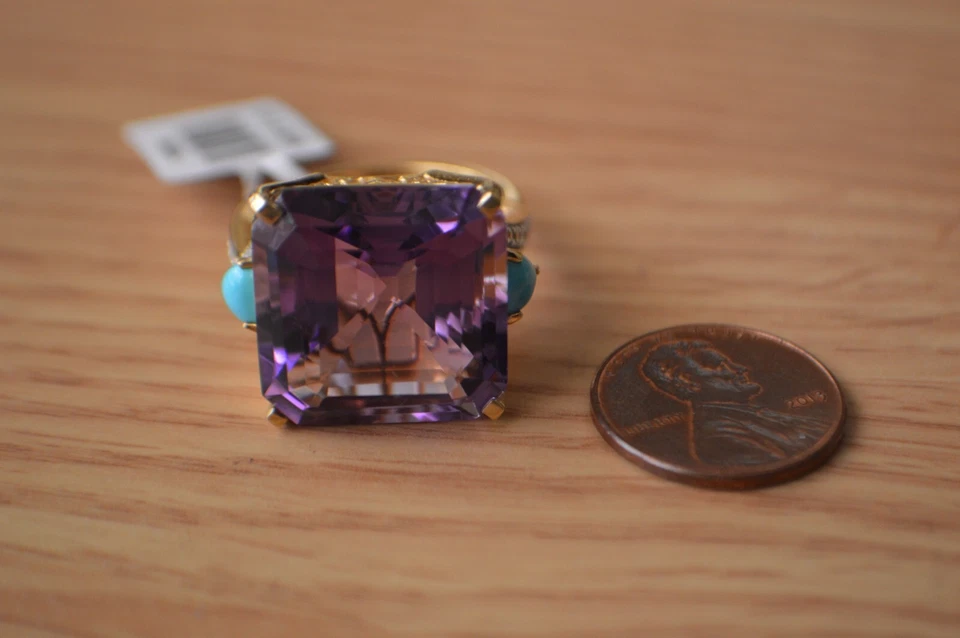 26.90ct Premium Moroccan Amethyst / Multi Gem Ring 14K YG over Fine Silver Sz 10 - Image 3 of 4