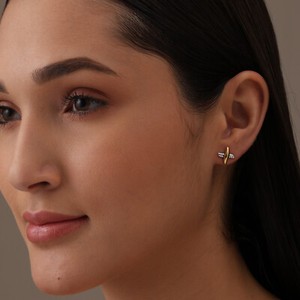 Authentic 18K Gold Plated 925 Sterling Sliver X Stud Earrings for Women Teen & Girls 10 MM