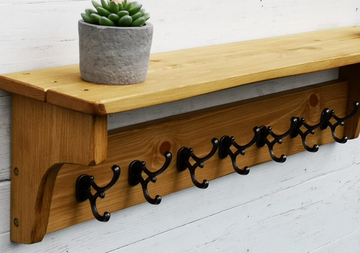 Handmade Reclaimed look solid wood Rustic Pine Hat&Coat Rack with