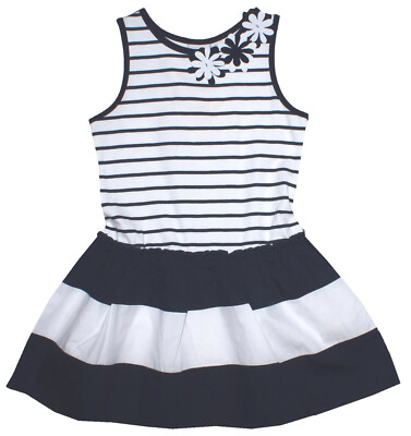 Maritimes Shirtkleid Marine / Weiß gestreift, breite Träger & Blüten von TOPO 