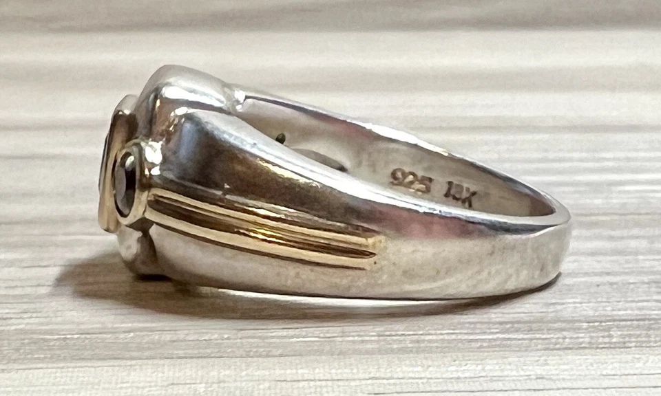 Anillo de amatista Lorenzo de diseñador vintage de plata de ley y oro de 18 quilates, talla 6,5 Foto 3 de 4