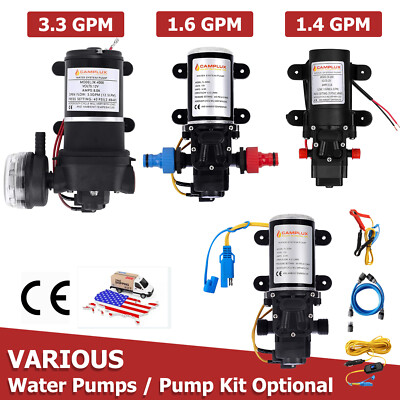 CAMPLUX 12V DC Water Pump 1.6/3.3GPM Diaphragm Self-Priming for Kitchen Bathroom
