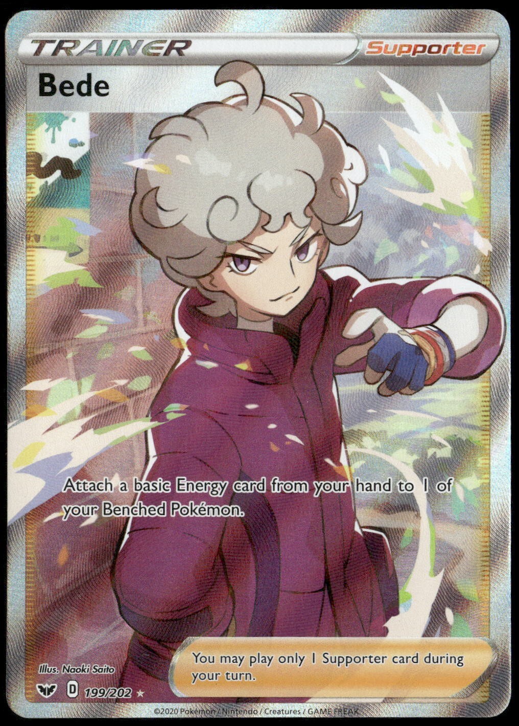 Bede 199/202 Full Art Trainer Sword & Shield Base Pokemon Card NM-1
